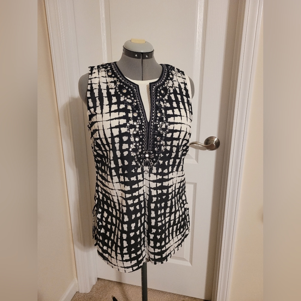 Valerie Bertinelli Embellished V Neck Boho Top, XL